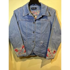 Denim and Co Woman’s Size Small Embroidered Denim Jacket Floral Lining
